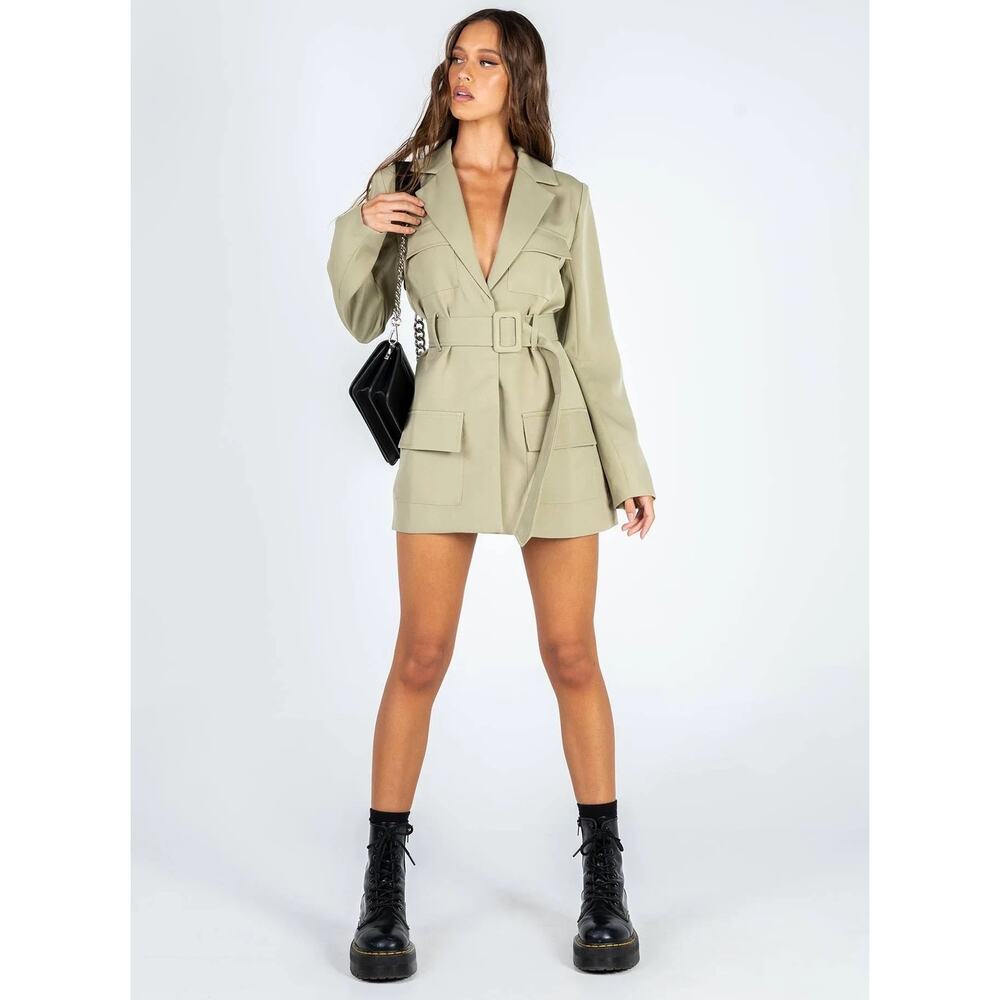NEW Lioness Steinway Green Belted Tailored Collar Jacket Mini Blazer Dress Sz XS - Picture 3 of 15
